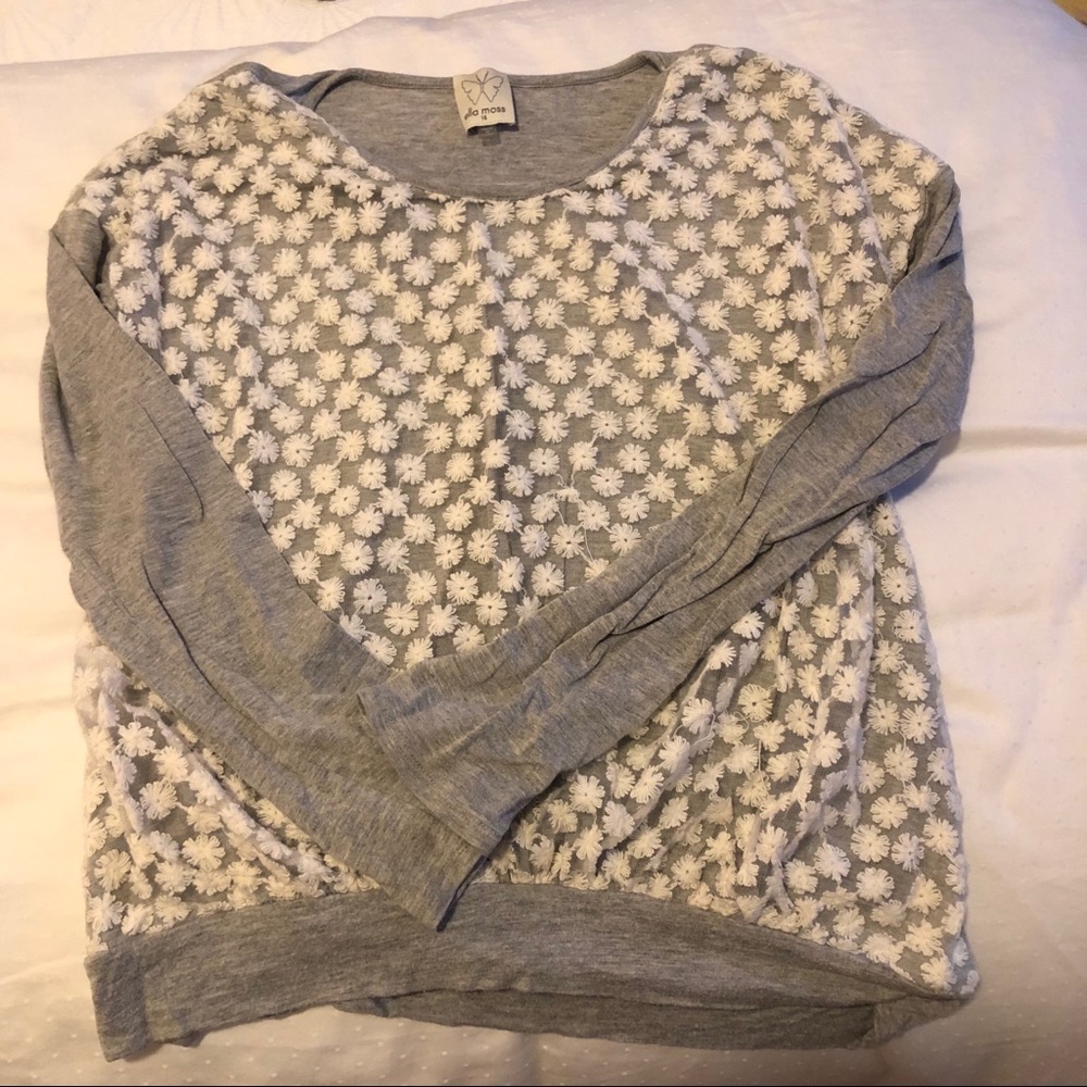 Ella Moss Gray Flowered Long Sleeve Shirt